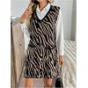 imageOYOANGLE Womens Zebra Print V Neck Sleeveless Loose Casual Knit Sweater Dress with PocketsBlack and Khaki