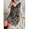 imageOYOANGLE Womens Zebra Print V Neck Sleeveless Loose Casual Knit Sweater Dress with PocketsBlack and Khaki