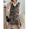 imageOYOANGLE Womens Zebra Print V Neck Sleeveless Loose Casual Knit Sweater Dress with PocketsBlack and Khaki