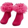 imageOYOANGLE Girls 1 Pairs Cute Ruffle Trim Ankle Socks Breathable Lightweight Dress SockHot Pink