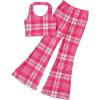 imageOYOANGLE Girls 2 Piece Outfits Clothing Sets Halter Crop Top and Flare Leg Pants SetPink