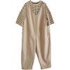 imageOYOANGLE Girls 2 Piece Outfits Striped Short Sleeve Tshirt and Baggy Wide Leg Overalls Jumpsuits SetKhaki