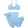 imageOYOANGLE Girls 3 Piece Swimsuit Sets Solid Spaghetti Strap Bikini Swimsuit with Beach SkirtBlue