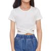 imageOYOANGLE Girls Cute Crisscross Short Sleeve Cutout Solid Crop Top Tee TShirtsWhite