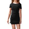 imageOYOANGLE Girls Drawstring Side Short Sleeve Dress Textured Ruched Pencil Short DressesBlack