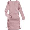 imageOYOANGLE Girls Long Sleeve Ribbed Knit Drawstring Side Ruched Bodycon Short DressDusty Pink