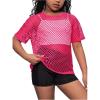 imageOYOANGLE Girls Short Sleeve Fishnet T Shirt Drop Shoulder Hollow Out Mesh Workout TeesHot Pink