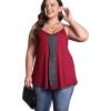 imageOYOANGLE Plus Size Cami Tops for Women Summer Sleeveless Lace Trim Tank TopBurgundy