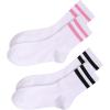 imageOYOANGLE Womens 2 Pairs Striped Trim Casual Crew Socks Simple Mid Calf SocksLight Pinkmulti