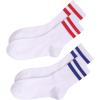 imageOYOANGLE Womens 2 Pairs Striped Trim Casual Crew Socks Simple Mid Calf SocksStripedbluered