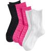 imageOYOANGLE Womens 3 Pairs Cable Knit Casual Crew Socks Stretchy Solid Simple SocksPink White Black
