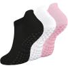 imageOYOANGLE Womens 3 Pairs Pilate Socks with Grips Non Slip Yoga Socks Athletic Sports Ankle SockBlack White Pink