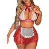 imageOYOANGLE Womens 4 Pack French Maid Costume Cosplay Halter Lingerie Set Cut Out Mesh Lace Teddy BabydollMulticolor