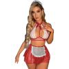 imageOYOANGLE Womens 4 Pack French Maid Costume Cosplay Halter Lingerie Set Cut Out Mesh Lace Teddy BabydollRed Solid