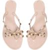 imageOYOANGLE Womens Bow Knot Studded Thong Sandals Open Toe Dressy Flat SandalsApricot