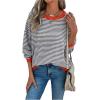 imageOYOANGLE Womens Color Block Striped Long Sleeve Pullover Sweater Drop Shoulder Knitted TopsGrey and White
