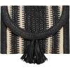 imageOYOANGLE Womens Color Block Woven Clutch Bag Straw Fringe Flap Small Striped Boho Purse HandbagsBlack