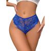 imageOYOANGLE Womens Floral Lace Pearl Decor Cut Out Panties Mid Rise Thongs Lingerie UnderwearRoyal Blue