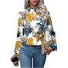 imageOYOANGLE Womens Floral Print Long Sleeve Mock Neck Blouse Work Casual Pleated Shirt TopsWhite