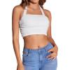 imageOYOANGLE Womens Glitter Sparkly Sleeveless Tie Backless Ruched Crop Halter Tops Party ClubwearPlain White