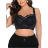 imageOYOANGLE Womens Lace Underwire Bra Comfortable Wide Strap Full Coverage Push Up BrasBlack