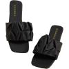 imageOYOANGLE Womens Leather Ruched Single Band Sandals Square Toe Slip On Flat SandalsBlack