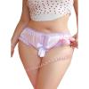 imageOYOANGLE Womens Plus Size Crotchless Panties Cute Bow Satin Underwear Mid Rise Lace Trim BriefsPink