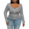 imageOYOANGLE Womens Plus Size Long Sleeve Henley Shirts Button Front Ribbed Knit Fitted TShirt Fall TopsGrey