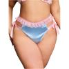 imageOYOANGLE Womens Plus Size Satin Underwear Bow Tie Side Cute Panties Silky Lace Trim BriefsBlue