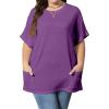 imageOYOANGLE Womens Plus Size Short Sleeve Round Neck Pocket Tee Shirt Basic Solid Loose Tunic TopsPurple