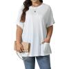 imageOYOANGLE Womens Plus Size Short Sleeve Round Neck Pocket Tee Shirt Basic Solid Loose Tunic TopsWhite