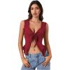 imageOYOANGLE Womens Summer Casual Tie Front Top Sleeveless V Neck Lace Trim Going Out Crop BlouseBurgundy