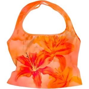 imageOYOANGLE Girls Boho Floral Print Sleeveless Halter Crop Tank Top Beach Vacation Camisole TopsOrange