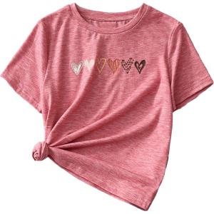 imageOYOANGLE Girls Heart Print Short Sleeve Round Neck TShirt Funny Graphic Tees Cute TopDusty Pink