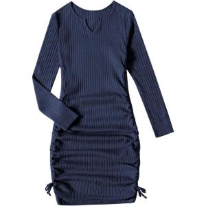 imageOYOANGLE Girls Long Sleeve Ribbed Knit Drawstring Side Ruched Bodycon Short DressNavy Blue