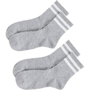 imageOYOANGLE Womens 2 Pairs Striped Trim Casual Crew Socks Simple Mid Calf Socks2pcsgrey