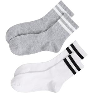 imageOYOANGLE Womens 2 Pairs Striped Trim Casual Crew Socks Simple Mid Calf SocksGreyWhite