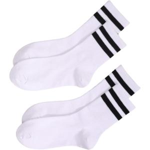 imageOYOANGLE Womens 2 Pairs Striped Trim Casual Crew Socks Simple Mid Calf SocksWhite