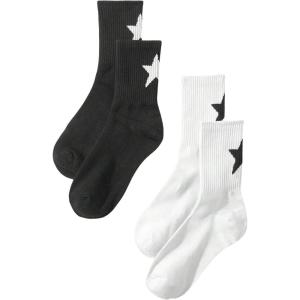 imageOYOANGLE Womens 2 Pairs Striped Trim Casual Crew Socks Simple Mid Calf SocksWhite Black