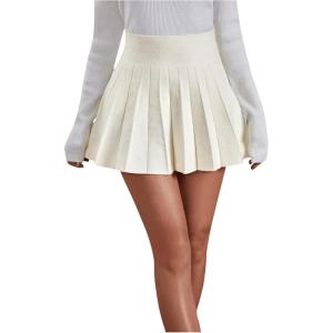 imageOYOANGLE Womens Glitter Sparkly Pleated Short Skirts Trendy Party Flared A Line Skater SkirtBeige