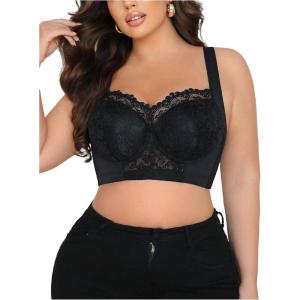 imageOYOANGLE Womens Lace Underwire Bra Comfortable Wide Strap Full Coverage Push Up BrasBlack