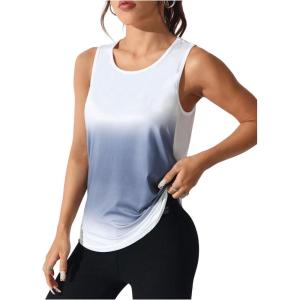 imageOYOANGLE Womens Ombre Sports Tank Top Breathable Sleeveless Mesh Workout Top Athletic Gym ShirtsWhite and Blue