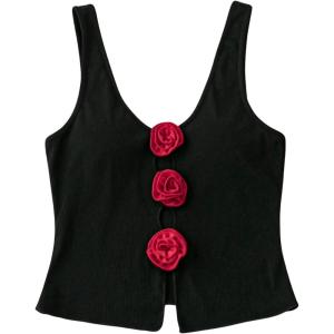 imageOYOANGLE Womens Plus Size Going Out Top 3D Floral Sleeveless Casual Summer Tank Top Y2KBlack