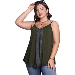 imageOYOANGLE Womens Plus Size Lace Trim Tank Top Sleeveless Loose Casual Cami TopArmy Green