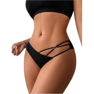 imageOYOANGLE Womens Rhinestone Sparkly Cut Out Briefs Breathable Soft Low Rise PantiesBlack