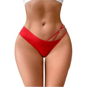 imageOYOANGLE Womens Rhinestone Sparkly Cut Out Briefs Breathable Soft Low Rise PantiesRed