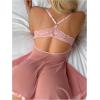 imageOYOANGLE Womens 2 Piece Lingerie Sets Contrast Lace Sheer Backless Mini Babydoll Chemise and G String SetCoral Pink