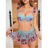 imageOYOANGLE Womens 3 Piece Lingerie Set Floral Print Babydoll Nightwear Mesh Lace Teddy BabydollBlue