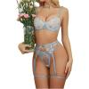 imageOYOANGLE Womens 5 Piece Floral Embroidery Mesh Lingerie Set Spaghetti Straps Underwire Garter Thong SetBlue and Pink