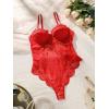 imageOYOANGLE Womens Floral Lace Sheer Mesh Cut Out Scallop Trim Underwire Teddy Lingerie BodysuitRed